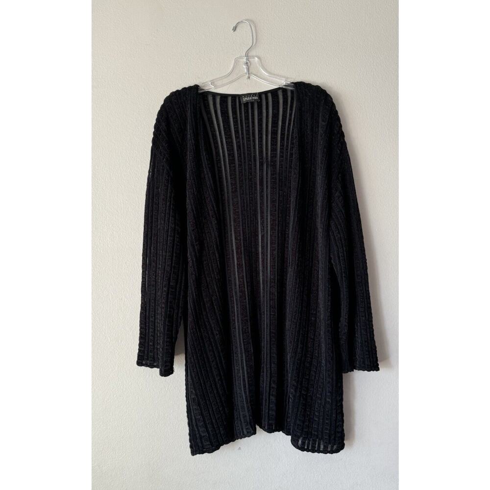 Vintage Marina Spadafora Italy Textured Black Open Cardigan Mesh Stripes READ‎